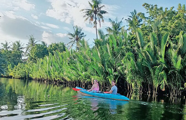 Kampot Kayak Trip around Green Cathedral, Swim, Reflection Sunset